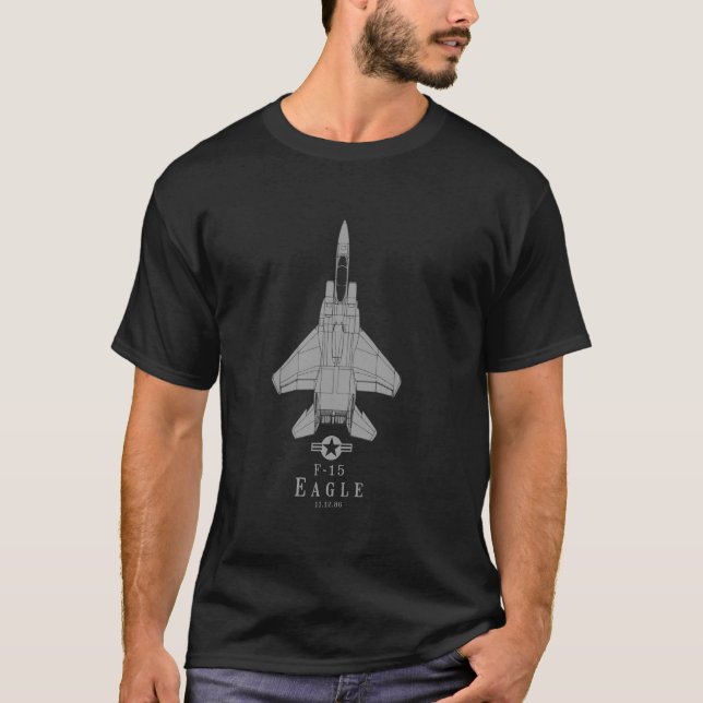 F-15 Eagle Jet Fighter Aeroplane Tech Print T-Shirt (Front)