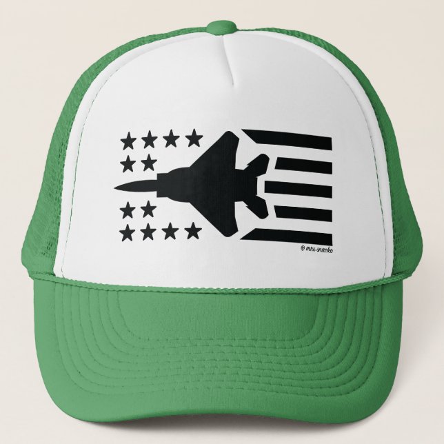 F-15 Fighter Jet Black Stars and Stripes Trucker Hat (Front)