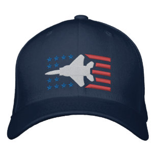 F-15 Fighter Jet Stars and Stripes Red White Blue Embroidered Hat