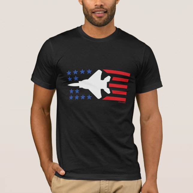 F-15 Strike Eagle Jet Red White Blue Stars Stripes T-Shirt (Front)