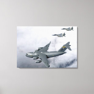 F-15B Eagles escort the first Hawaii-based C-17 Canvas Print