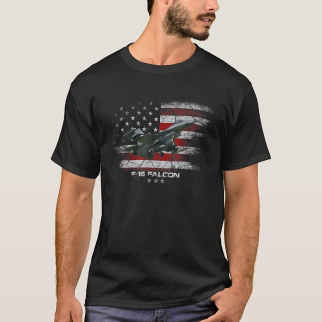 F 16 Falcon U S Military Fighter Fighting Jet Pilo T-Shirt (Front)