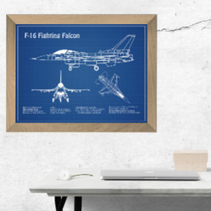 F-16 Fighting Falcon - Aeroplane Blueprint Plans A Poster