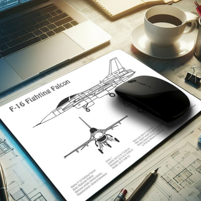 F-16 Fighting Falcon - Aeroplane Blueprint Plans B Mouse Pad (Creator Uploaded)