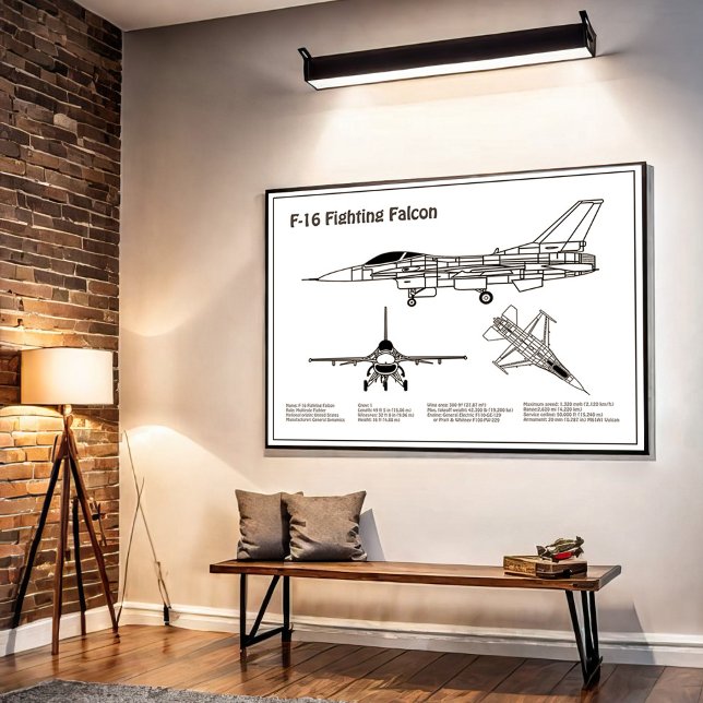 F-16 Fighting Falcon - Aeroplane Blueprint Plans B Photo Print (Creator Uploaded)