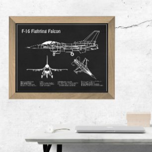 F-16 Fighting Falcon - Aeroplane Blueprint Plans P Photo Print