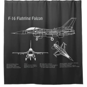 F-16 Fighting Falcon - Aeroplane Blueprint Plans P Shower Curtain