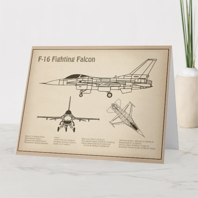 F-16 Fighting Falcon - Aeroplane Blueprint Plans S Thank You Card (Front)