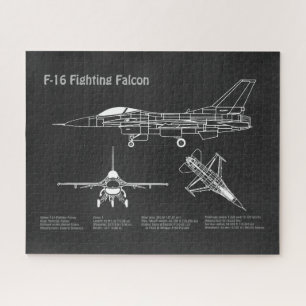 F-16 Fighting Falcon - Airplane Blueprint Plans PD Jigsaw Puzzle