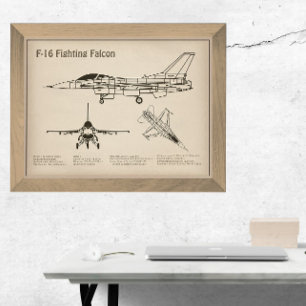 F-16 Fighting Falcon - Airplane Blueprint Plans SD Poster