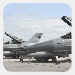F-16 Fighting Falcons await to launch Square Sticker