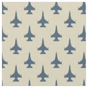 F-16 Viper Fighter Jet Pattern Dusty Blue on Cream Fabric