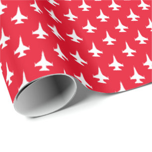F-16 Viper Jet Pattern White on Red Wrapping Paper