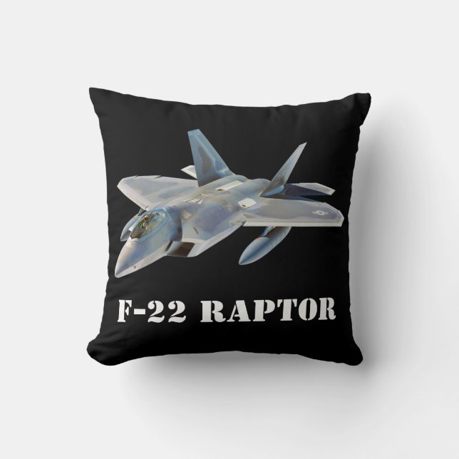 F-22 Raptor Fighter Jet on Black Cushion (Front)