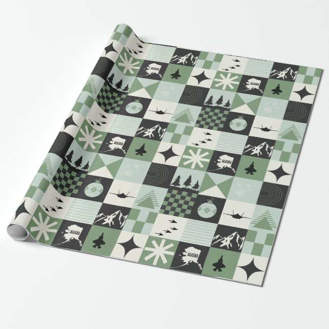 F-35 Holiday Squares Wrapping Paper (Unrolled)