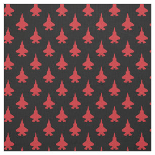 F-35 Lightning 2 Fighter Jets Pattern Red on Black Fabric
