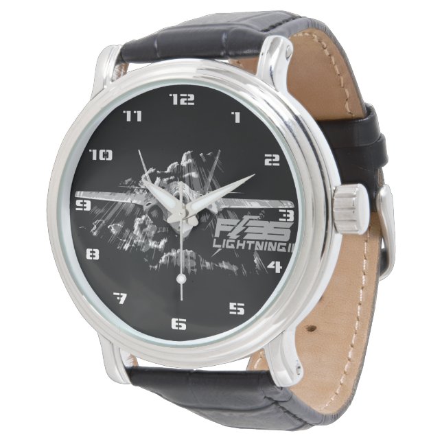F-35 Lightning II Black Vintage Leather Watch (Angled)