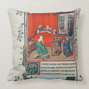 f.93v The Birth of John the Baptist and the Baptis Cushion