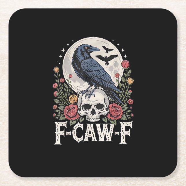 F-Caw-F Bird Crow Funny Crow Bird Cawing Grunge Re Square Paper Coaster (Front)