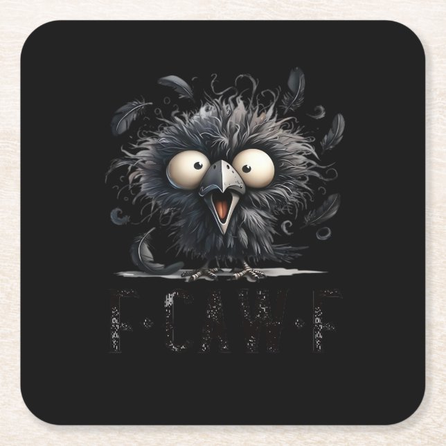 F-Caw-F Bird Funny Trendy Unique Square Paper Coaster (Front)