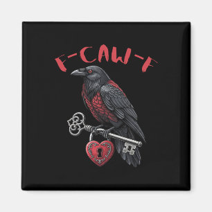 F-caw-f Black Crow Holding Heart Lock And Key Vale Magnet