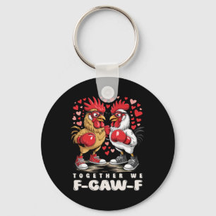 F-caw-f Boxing Roosters Hearts Edgy Valentine Stre Key Ring