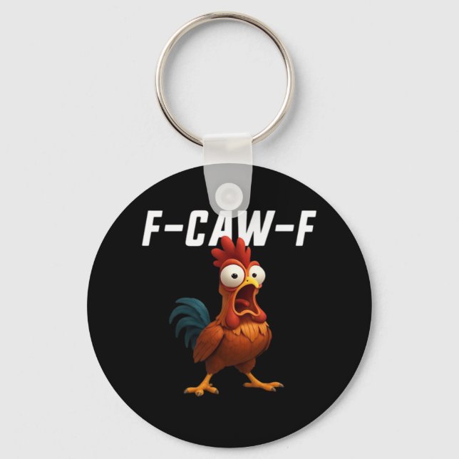 F-Caw-F Chicken Funny Chicken F-Caw-F Gear Retro C Key Ring (Front)