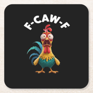 F-Caw-F Chicken Humour Classic Vintage Design Square Paper Coaster