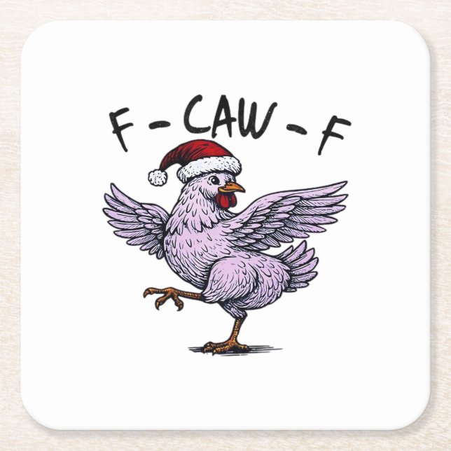 F-Caw-F Chicken Retro Classic Square Paper Coaster (Front)