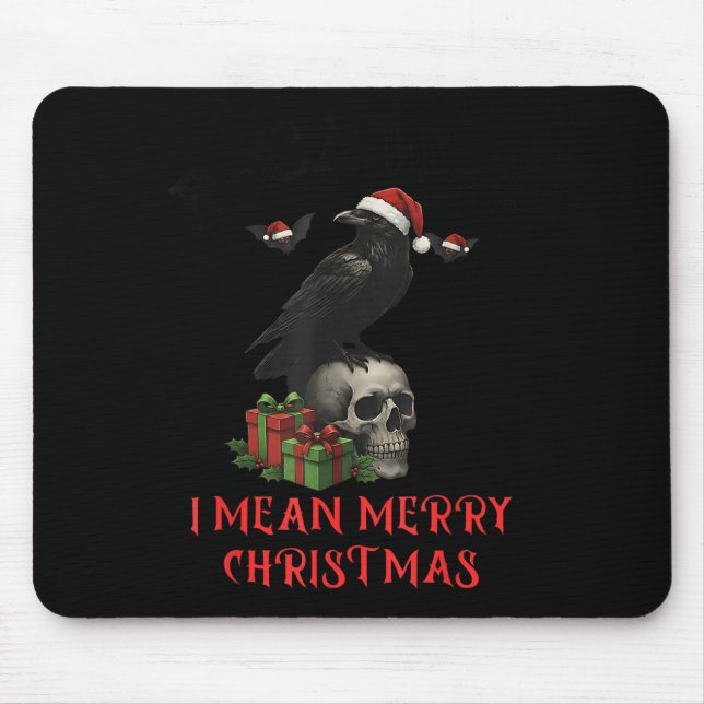 F-caw-f Christmas Crow Funny Goth Christmas Skull  Mouse Pad (Front)