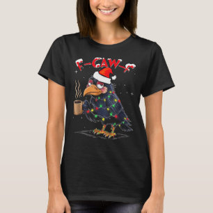 F-caw-f Christmas Crow Xmas Goth Lights Santa Hat T-Shirt