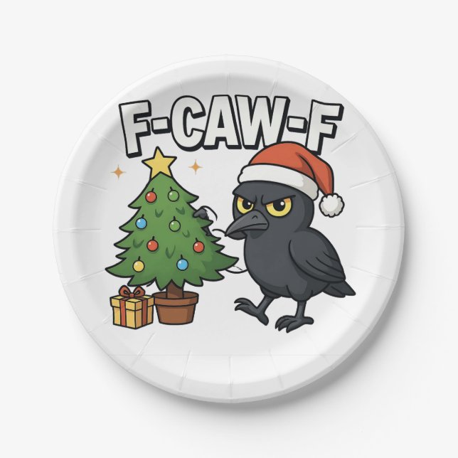 F-caw-f Christmas Raven Crow Xmas Tree Meme  Paper Plate (Front)