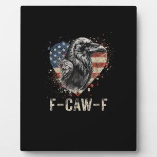 F-Caw-F Crow Bird Heart USA Flag Vintage Plaque