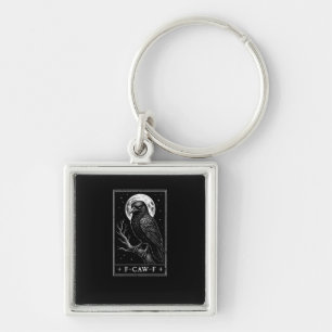 F-Caw-F Crow Card Funny Halloween Vintage Back Key Ring