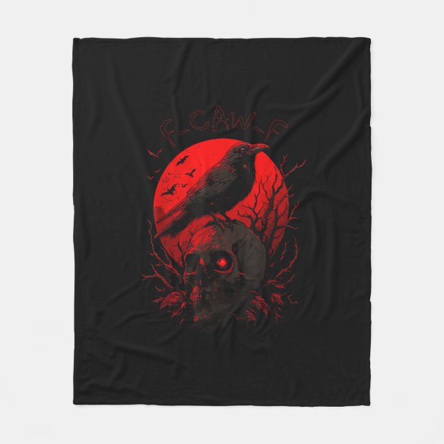 F-Caw-F Crow Funny Bird Red Moon Gothic Fleece Blanket (Front)