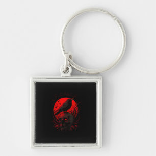 F-Caw-F Crow Funny Bird Red Moon Gothic Key Ring