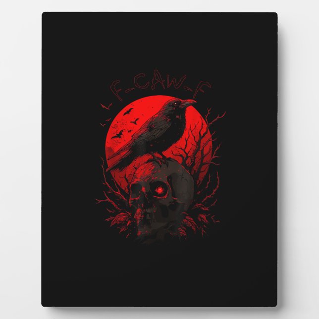 F-Caw-F Crow Funny Bird Red Moon Gothic Plaque (Front)