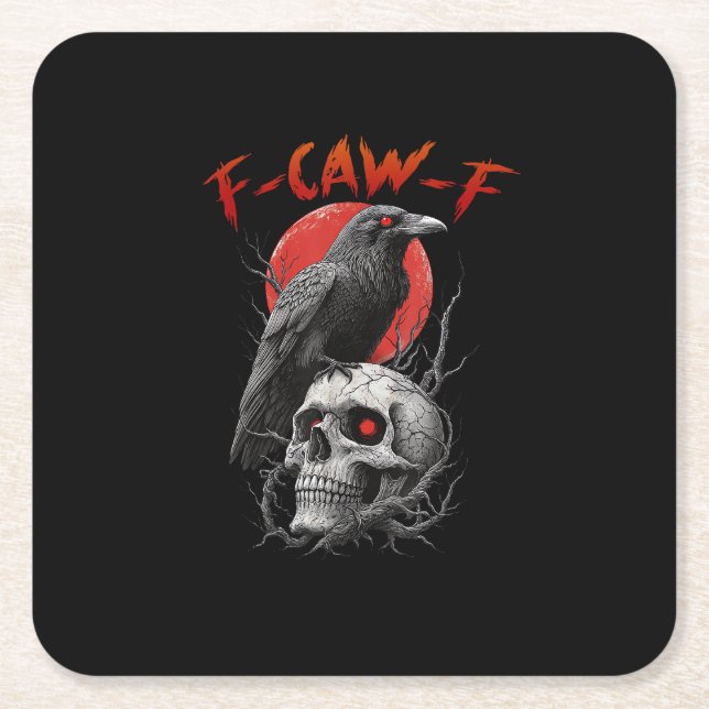 F-Caw-F Crow Funny F-Caw-F Aesthetic Design Square Paper Coaster (Front)