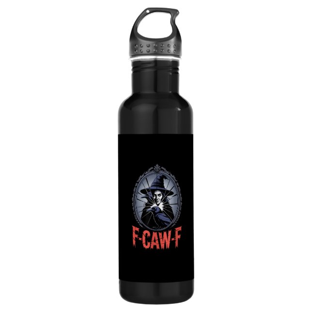 F-Caw-F Crow Funny Gothic Moon Bird Halloween Crea 710 Ml Water Bottle (Front)