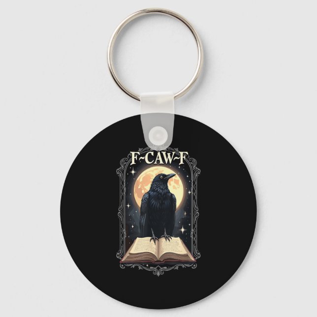 F-Caw-F Crow Funny Halloween Raven Moon Key Ring (Front)