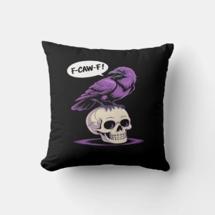 F-Caw-F Crow Skull Halloween Humour Graphic Design Cushion