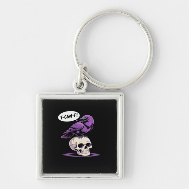 F-Caw-F Crow Skull Halloween Humour Graphic Design Key Ring (Front)
