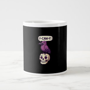 F-Caw-F Crow Skull Halloween Humour Graphic Design Large Coffee Mug
