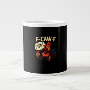 F Caw F Funny Angry Rooster Graphic Retro Style Large Coffee Mug