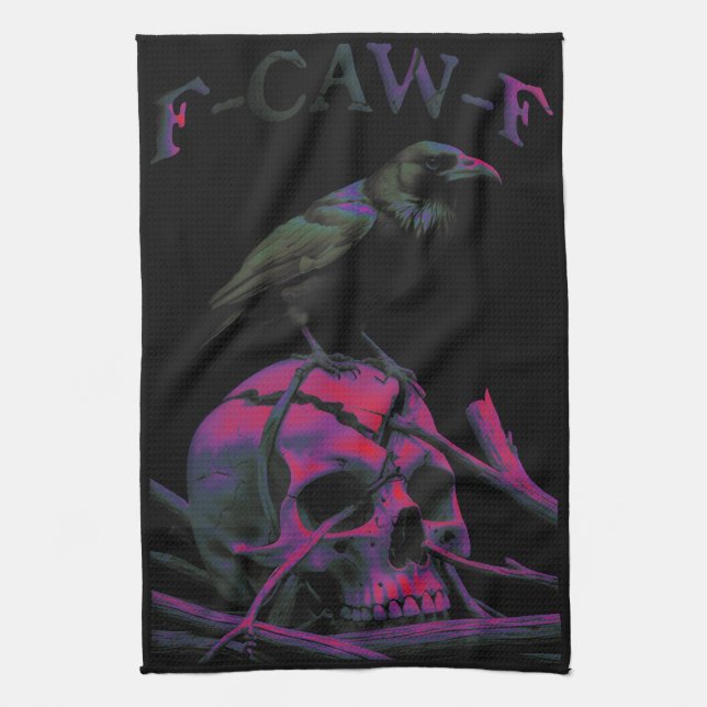 F-Caw-F Funny Black Crow Bird Tea Towel (Vertical)