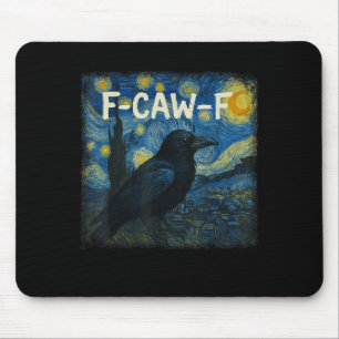 F-caw-f Funny Black Crow Starry Night Van Gogh Art Mouse Pad