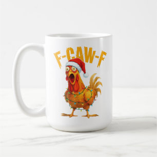 F-Caw-F Funny Chicken Christmas Light Santa Hat Coffee Mug