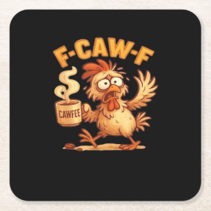 F-Caw-F Funny Chicken Classic Retro Graphic Square Paper Coaster