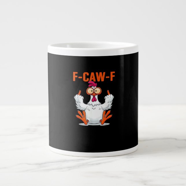 F Caw F Funny Chicken Humor Quote Vintage Style Large Coffee Mug (Front)
