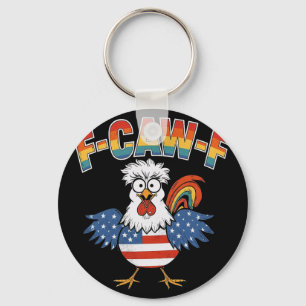 F-caw-f Funny Chicken Humour Usa Flag Quote Rooste Key Ring